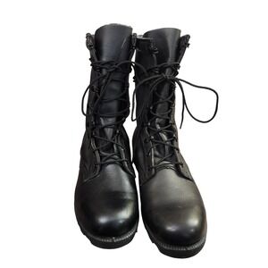 Wellco Mens Black Leather Combat Boots Military Tactical Lug Sole 7W 4-93